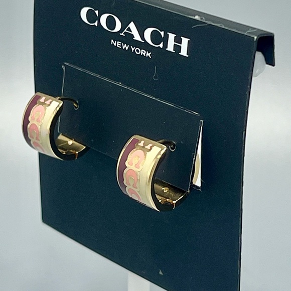NWT Coach Signature C Enamel Huggie Earrings - Picture 6 of 7